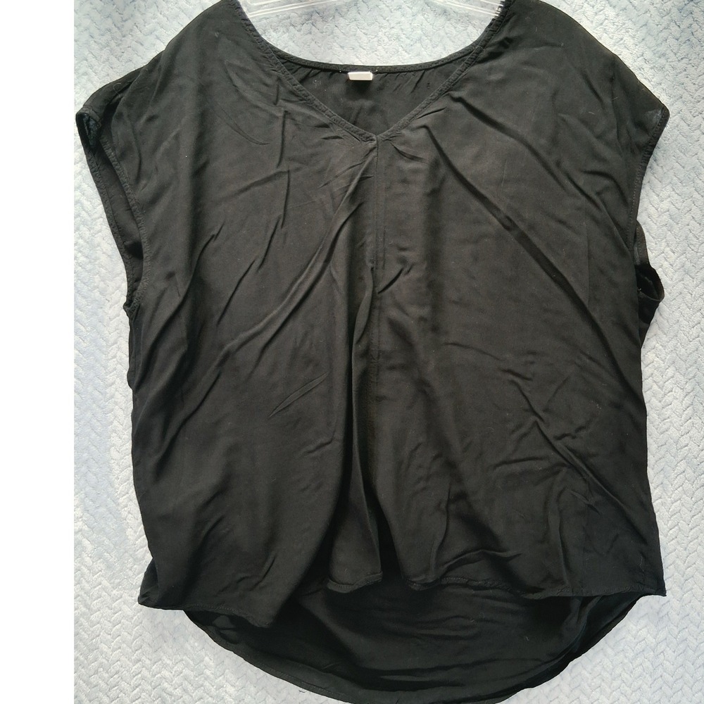 Old Navy Womens XL Black V-Neck Short Sleeve Rayon Blouse Top Light Airy
